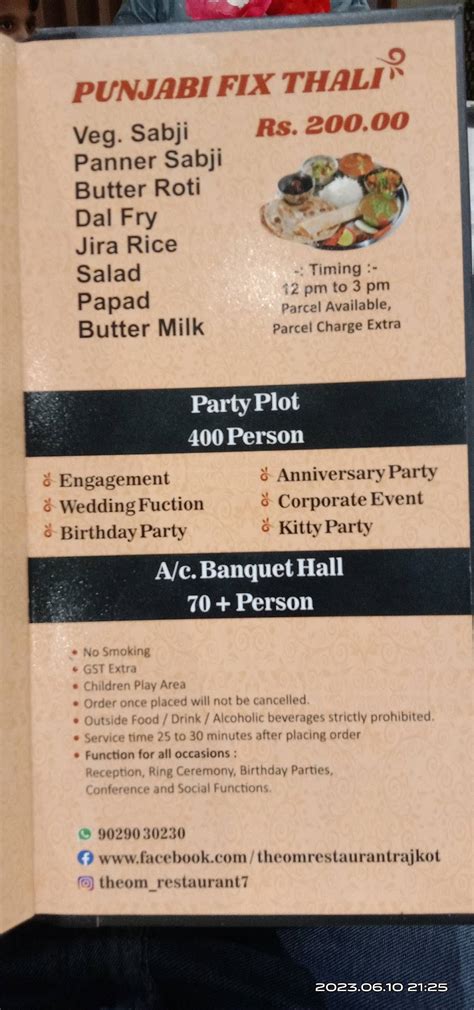 Menu at The Om Restaurant, Rajkot