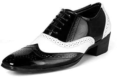 Buy BXXY Black and White Height Increasing Mafia Full Brogue Shoes for ...