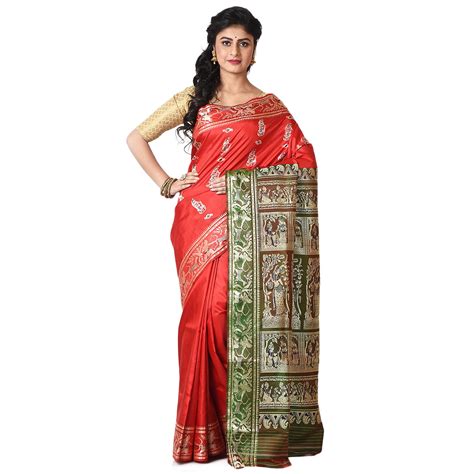 Buy Aishani Collection Hand Woven Pure silk Baluchari Handloom Saree ...