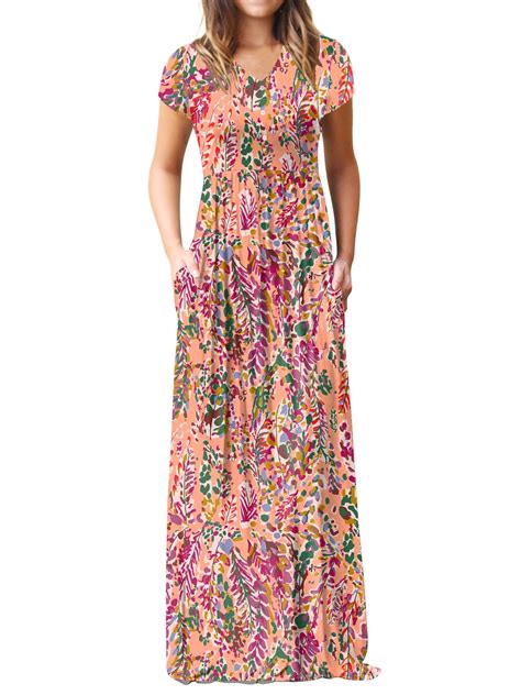 Cuteduck Women's Maxi Dresses Short Sleeve Long Casual Dresses Loose ...