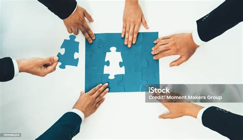 Top View Panorama Banner Of Business Team Assembling Jigsaw Puzzle ...