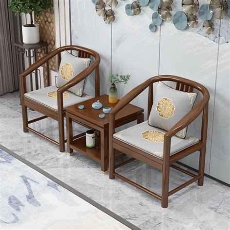 新中式三件套围椅实木太师椅客厅洽谈椅休闲椅阳台中式圈椅组合-淘宝网