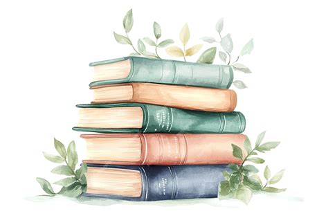 A stack of books with leaves and a watercolor effect in the clipart ...