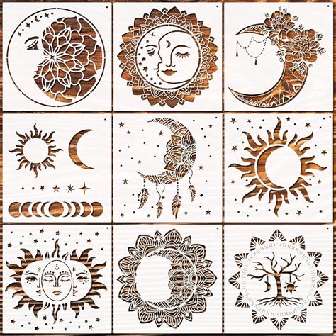 Mandala Sun and Moon Stencil Set com Anel Aberto de Angola | Ubuy