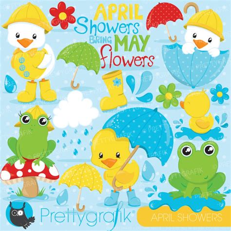 April Showers Clipart Commercial Use, Duck and Frog Vector Graphics ...