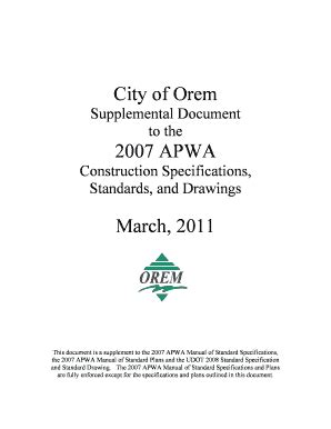 Fillable Online orem Construction Standards & Specifications document ...