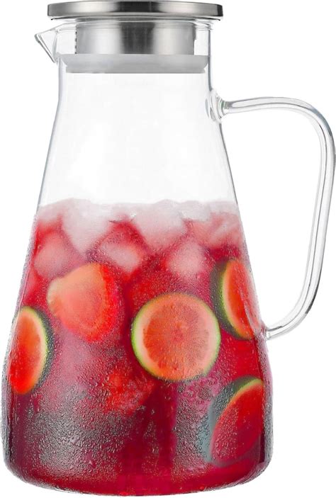 Amazon.com: 2.5 Liter Glass Pitcher with Lid, 3/5 Gallon Ice Tea ...