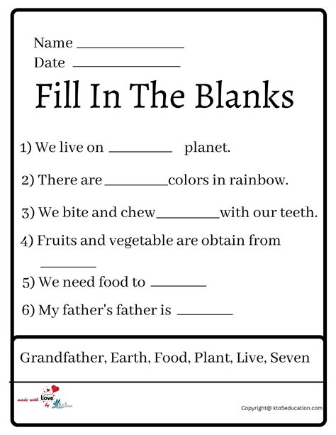 Fill In The Blanks Worksheet | FREE Download