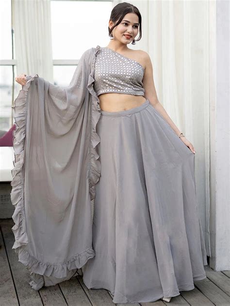 Buy Grey Sequinned Georgette Lehenga Set With Potli Online at Rs.1264 ...