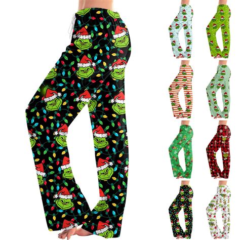 Tplvbz 2025 Grinnchy Christmas Pajama Pants Women Holiday Wide Leg ...