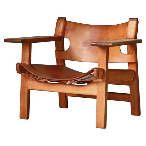 Børge Mogensen "Spanish Chair" in Oak and Saddle Leather, Danish Modern ...