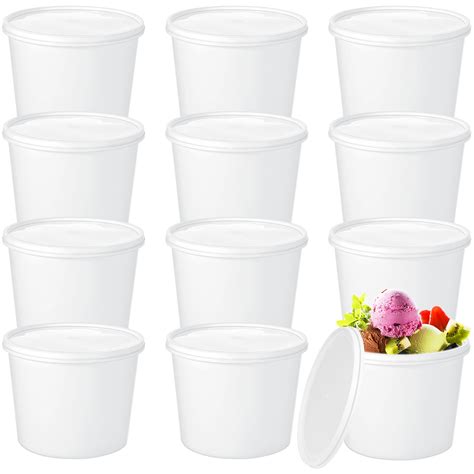 12 Pcs 1 Gallon Ice Cream Buckets with Lids 135 oz White Round Plastic ...