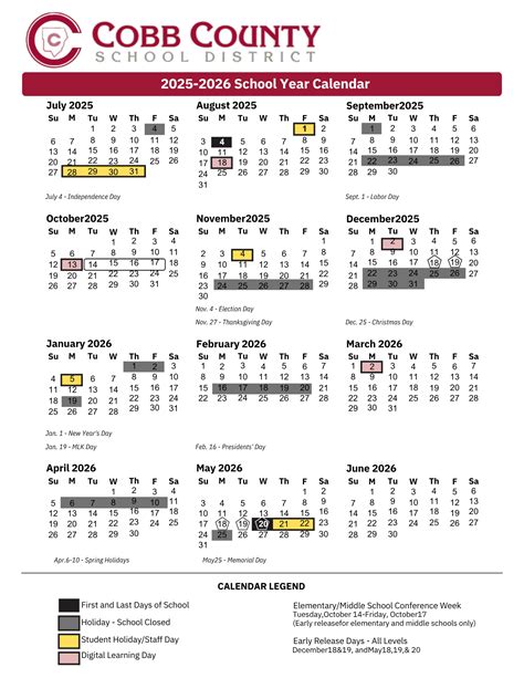 Cobb County School Calendar Year Planner