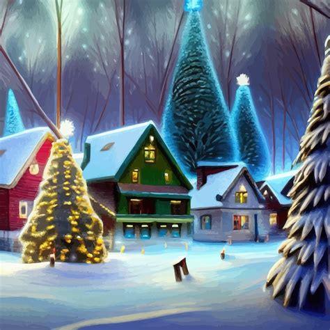 Merry christmas and happy new year winter forest city street with ...