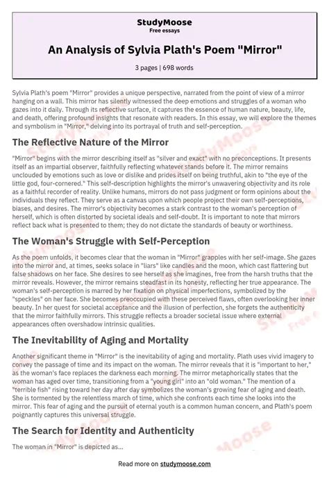 An Analysis of Sylvia Plath's Poem "Mirror" Free Essay Example
