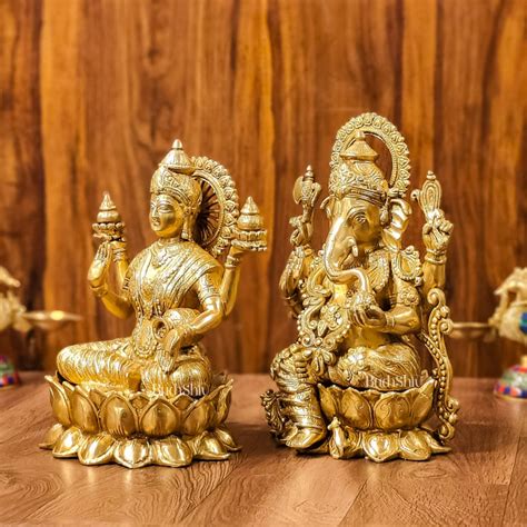 Buy Handcrafted Lord Ganesha and Goddess Lakshmi Brass Idols 12 ...