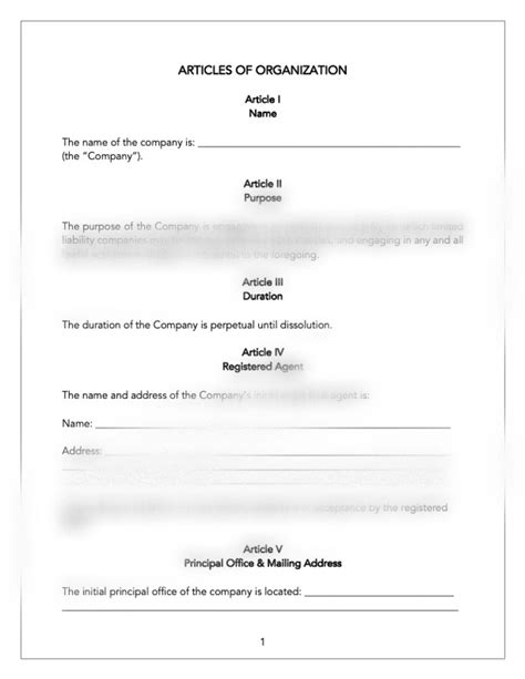 LLC Articles of Organization Template, Limited Liability Company ...
