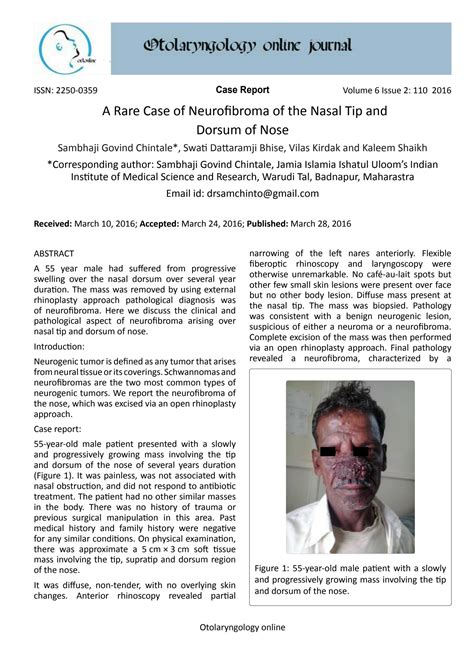 SOLUTION: A rare case of neurofibroma of the nasal tip and dorsum of nose - Studypool