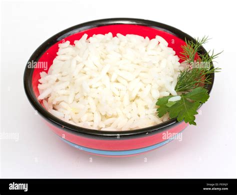 White steamed rice in red round bowl Stock Photo - Alamy