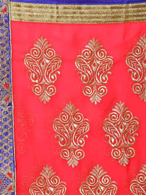 HSYM2924 Coral Pink Zari Embroidered Georgette Saree With Ethnic Zaal ...