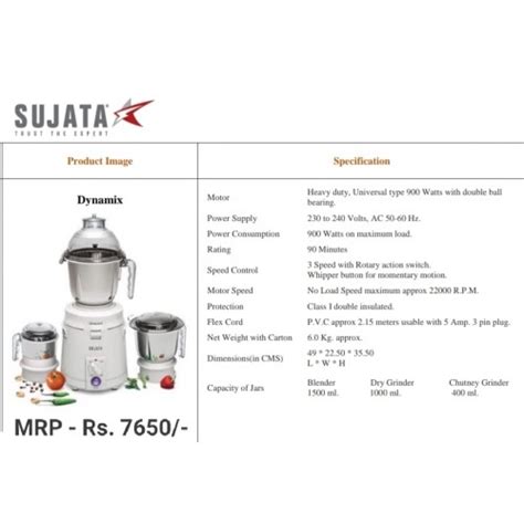 Buy Sujata Dynamix Mixer Grinder, 900W, 3 Jars (White) Online at low ...