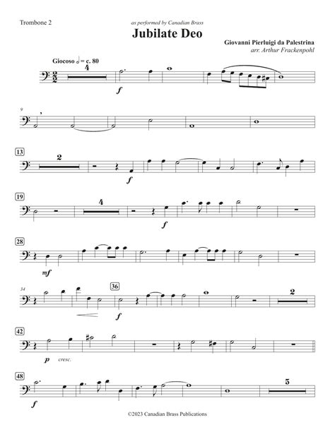 Jubilate Deo (Double Quintet) - Trombone 2 by Canadian Brass Sheet ...