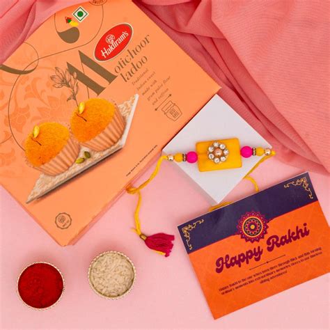 Send Ethnic Stone Rakhi with Motichoor Laddu Online