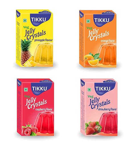 Tikku Jelly Crystals pack of 4 (400 gm) (All Flavours - Pineapple ...