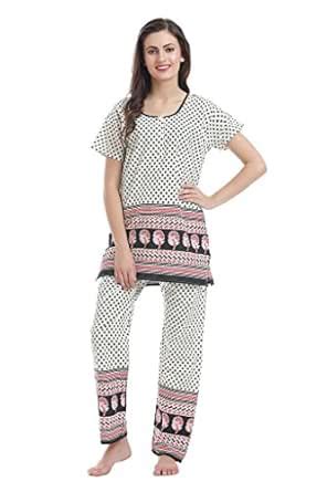 Buy Miavii Women's Pure Cotton Printed Night Suit(Top and Pyjama Set ...