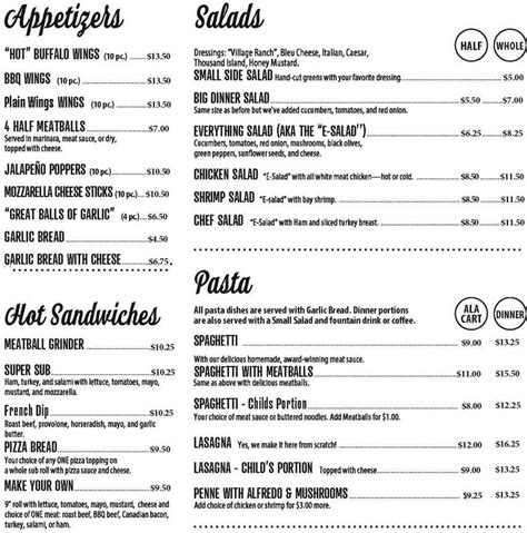 Image result for Village Pizza Menu