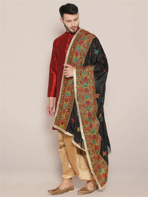Men's Black & Gold Phulkari Dupatta Dupatta Bazaar