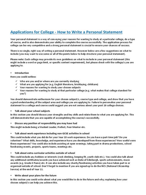 Personal Statement Examples For College | PDF