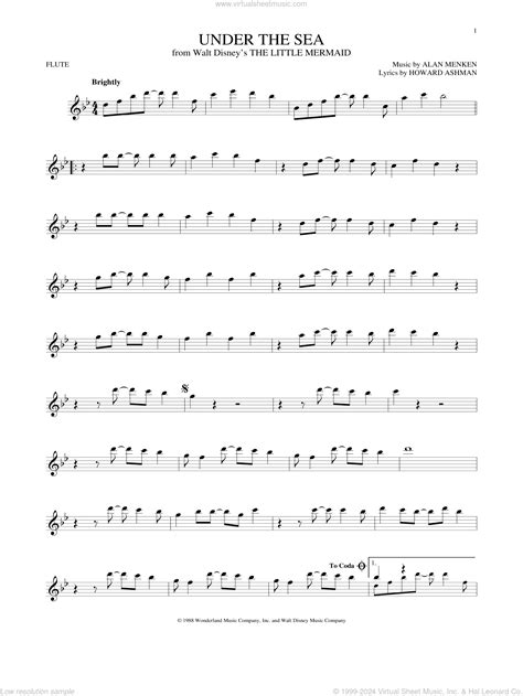 Ashman - Under The Sea sheet music for flute solo [PDF]