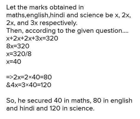 a student gets marks in the ratio 1 : 2 : 2 : 3 in maths , English ...