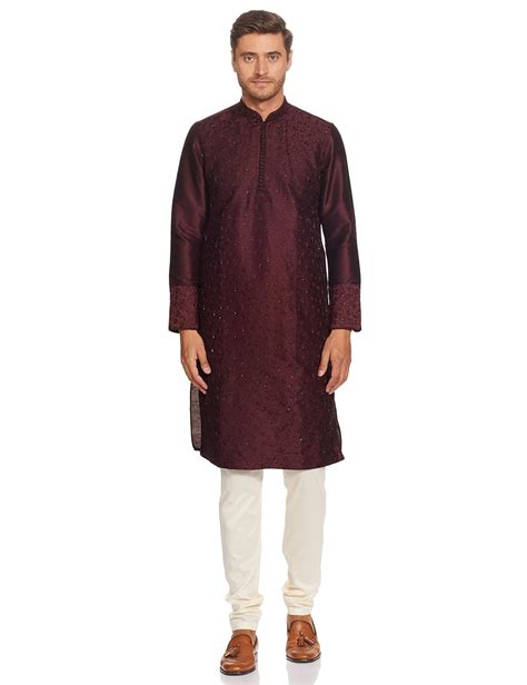 Manyavar Traditional Embroidered Kurta and Churidar Set for Men - (Wine ...