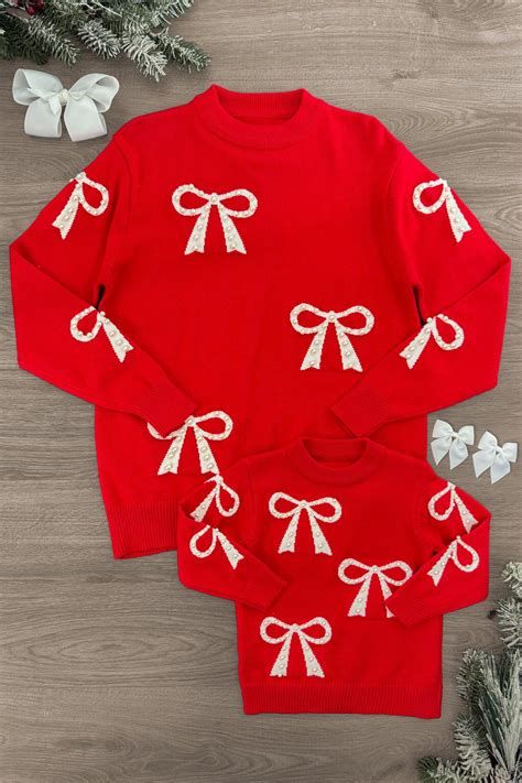 Red Pearl Bow Sweaters | Mom & Child Clothing - Sparkle In Pink