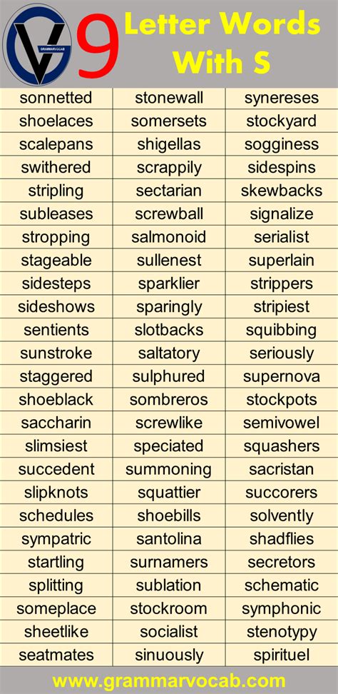 Nine Letter Words Starting With S - GrammarVocab