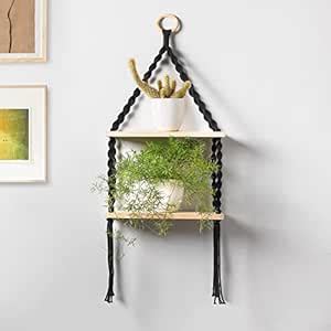 Decazone Macrame Wall Shelf Pure Cotton Cord Pine Wooden Hanging ...