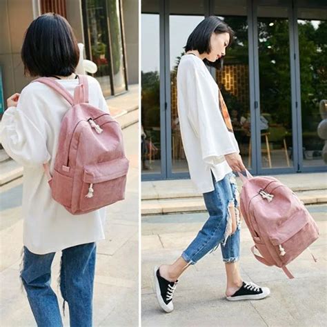 Harajuku Ulzzang School Student Backpack Retro Corduroy Female Rucksack ...