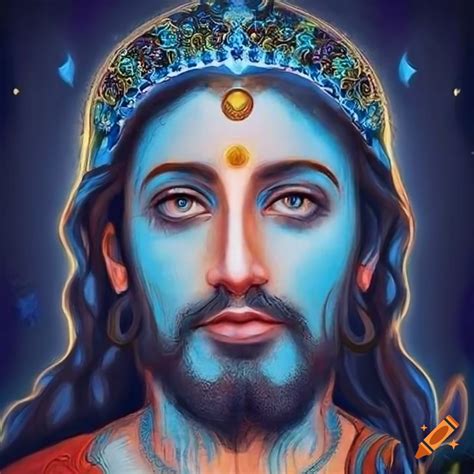 Yeshua jesus christ with blue skin in a hindu art style, ornate ...