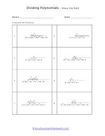 Polynomial Division Worksheets