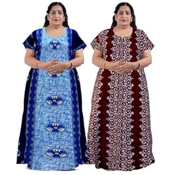 Buy Mudrika Women Casual Floral Printed Multicolor Night Wear Gown/Free ...