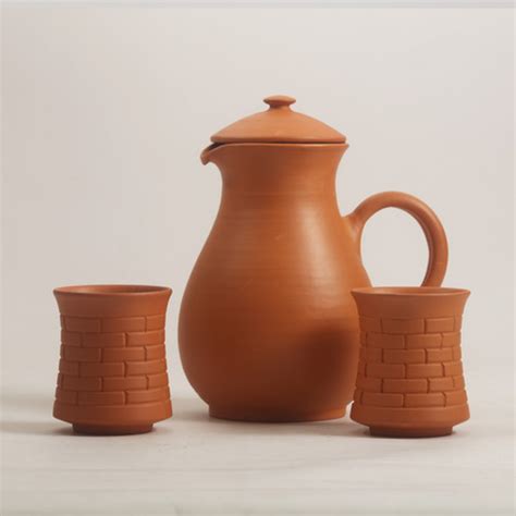 Terracotta Water Jug/Pitcher - 1000ML with set of 2 Glass | Vanchai