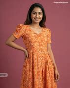 Handmade Batik Frock with Natural Dye – Potli Ball Neck Design Orange ...