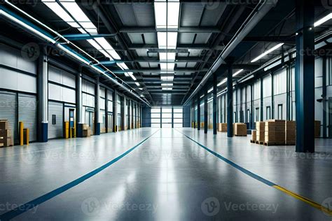 a warehouse with boxes and pallets on the floor. AI-Generated 30099196 ...