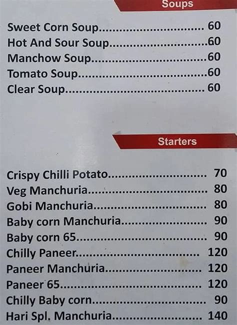 Menu of Hari Dosa, Tolichowki, Hyderabad | September 2023