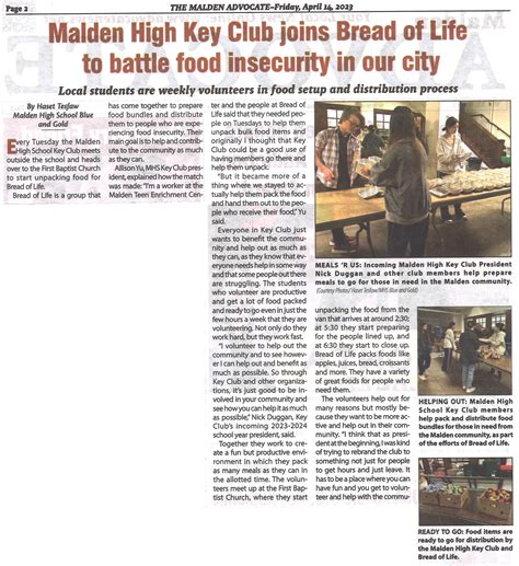Malden High Key Club joins Bread of Life to battle food insecurity in ...