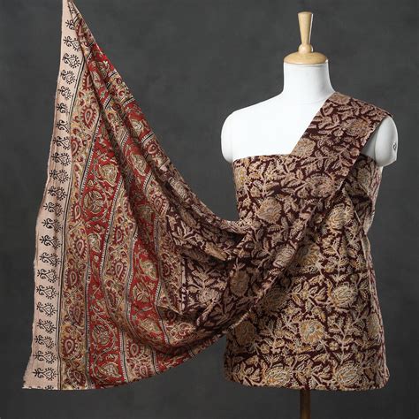 Buy 2pc Pedana Kalamkari Block Printed Cotton Suit Material Set 01 ...
