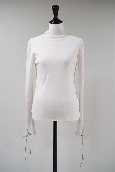 【Tanaka Daisuke】lace up sleeve sheer tops - beige - | loop