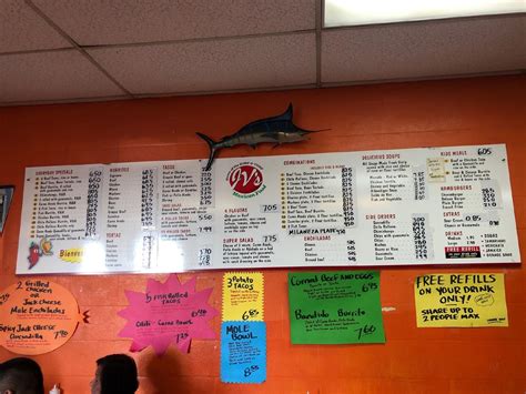 Menu at JV's Mexican Food restaurant, San Diego